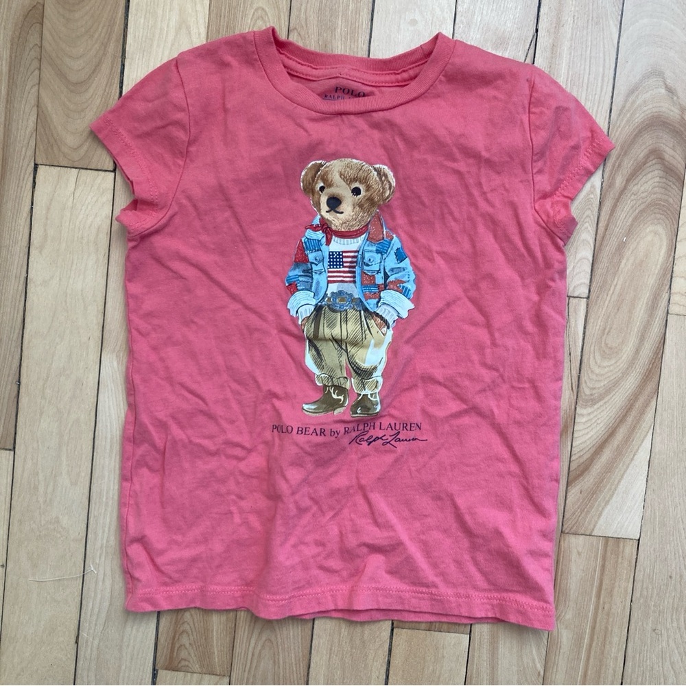 Girls polo Ralph Lauren teddy bear shirt pink size 6